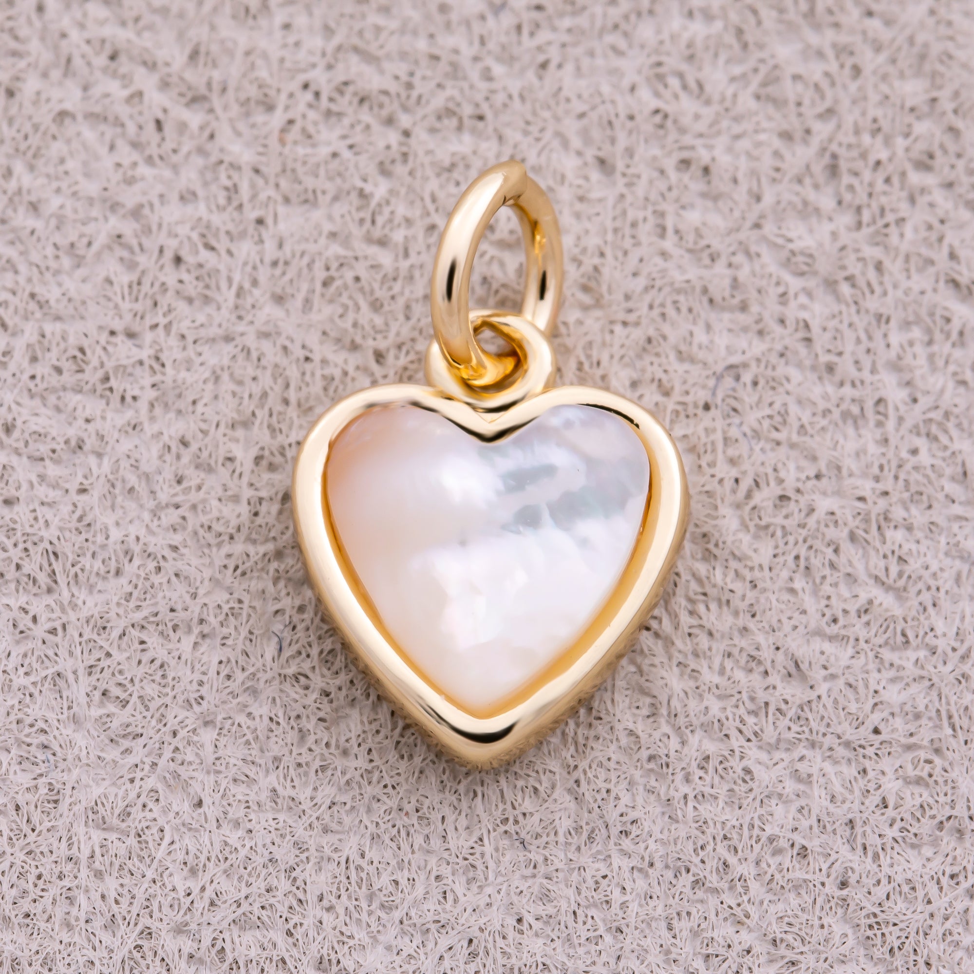 16K Gold Plated Mother Of Pearl Love Heart Bezel Charm - Sold Each