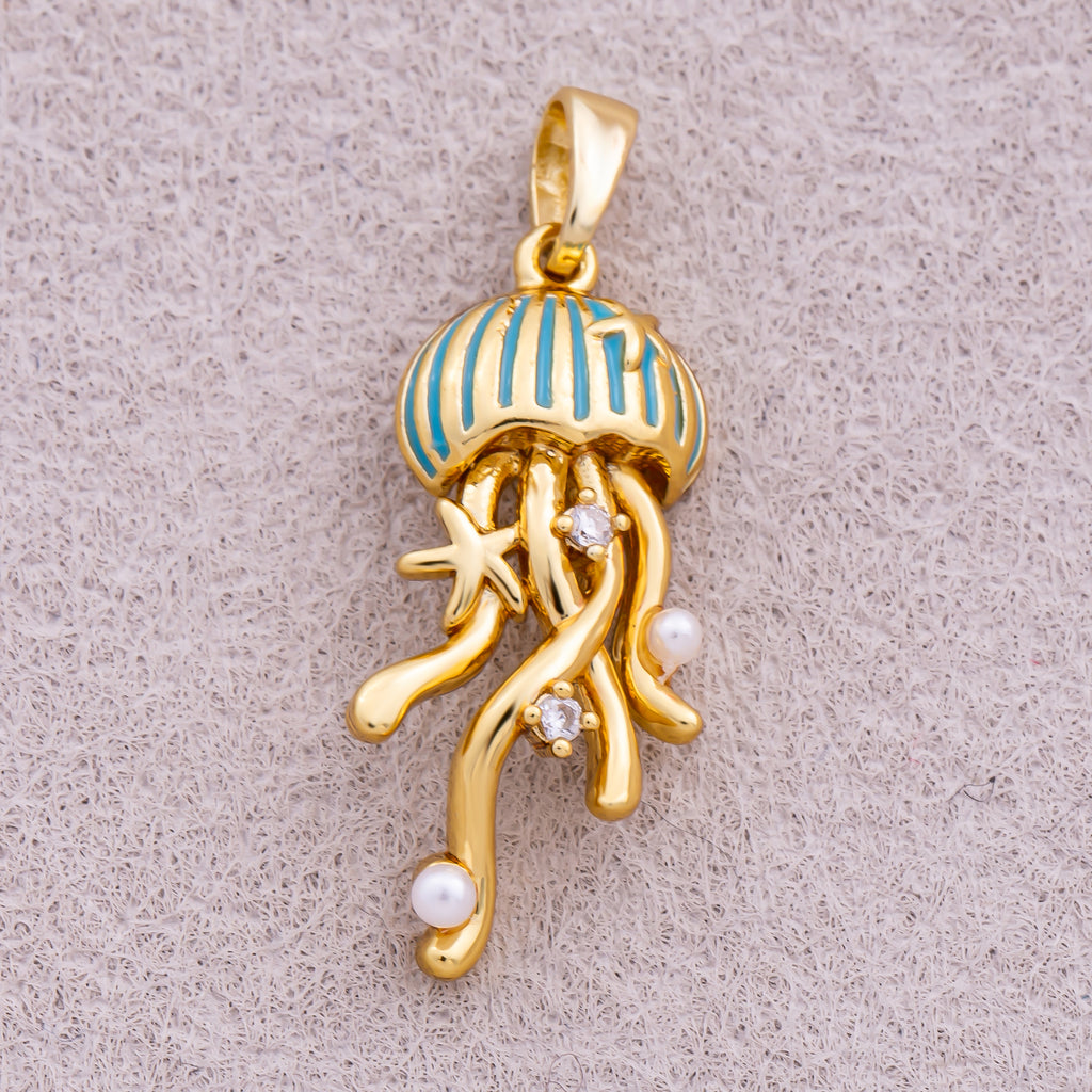 16K Gold Plated Clear CZ Celestial Jellyfish Charm - Sold Each