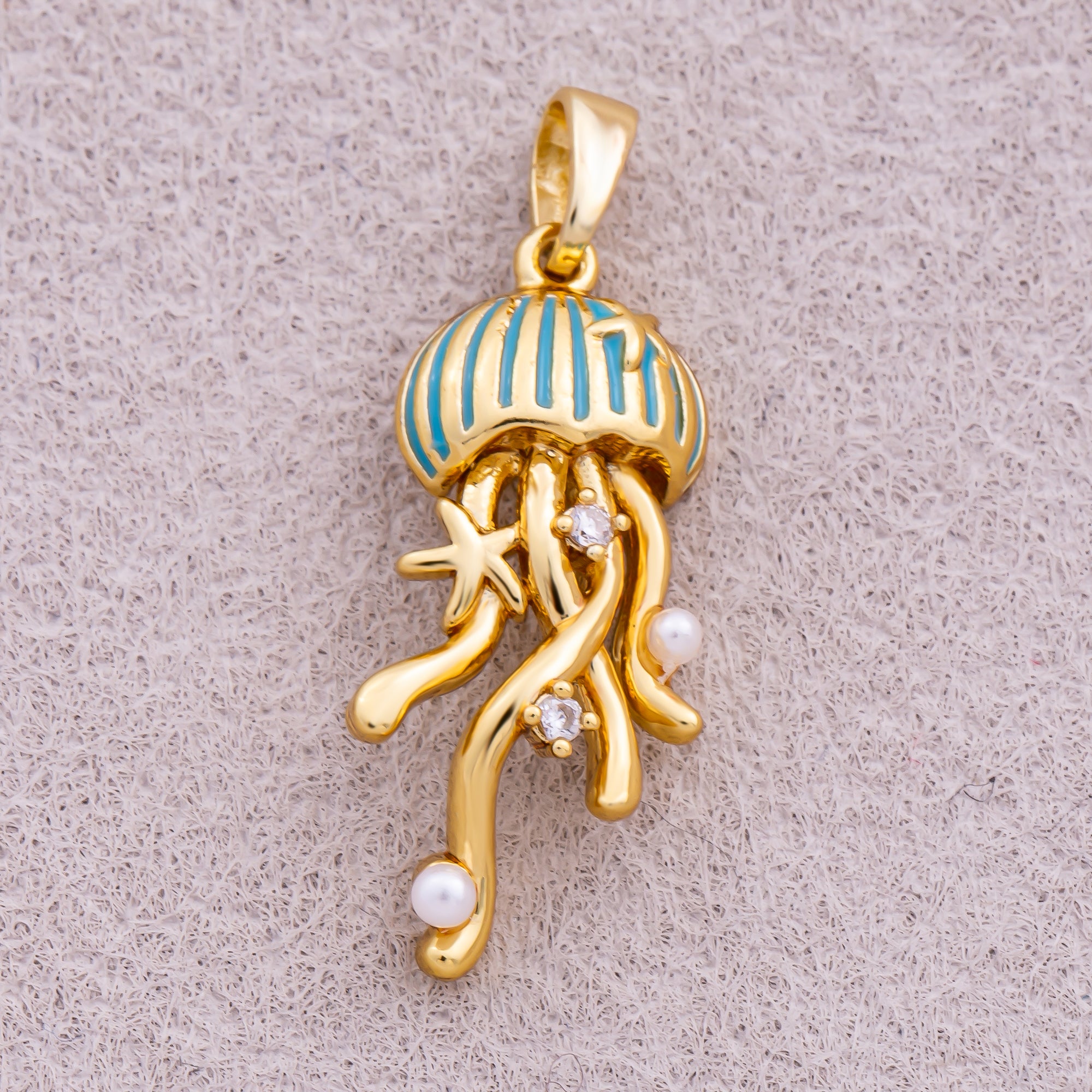 16K Gold Plated Clear CZ Celestial Jellyfish Charm - Sold Each