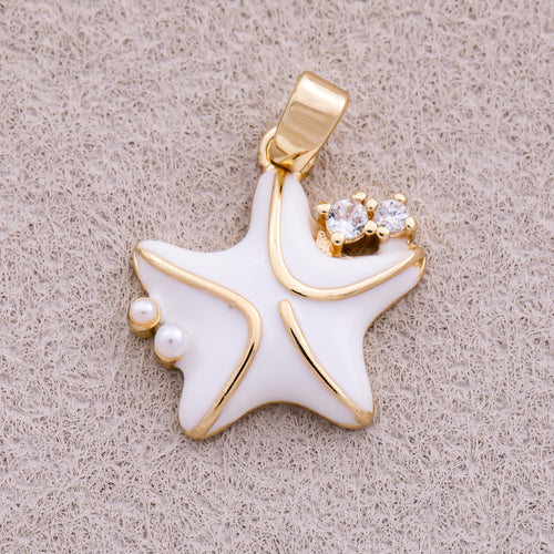 16K Gold Plated Clear CZ White Enamel Celestial Star Charm - Sold Each