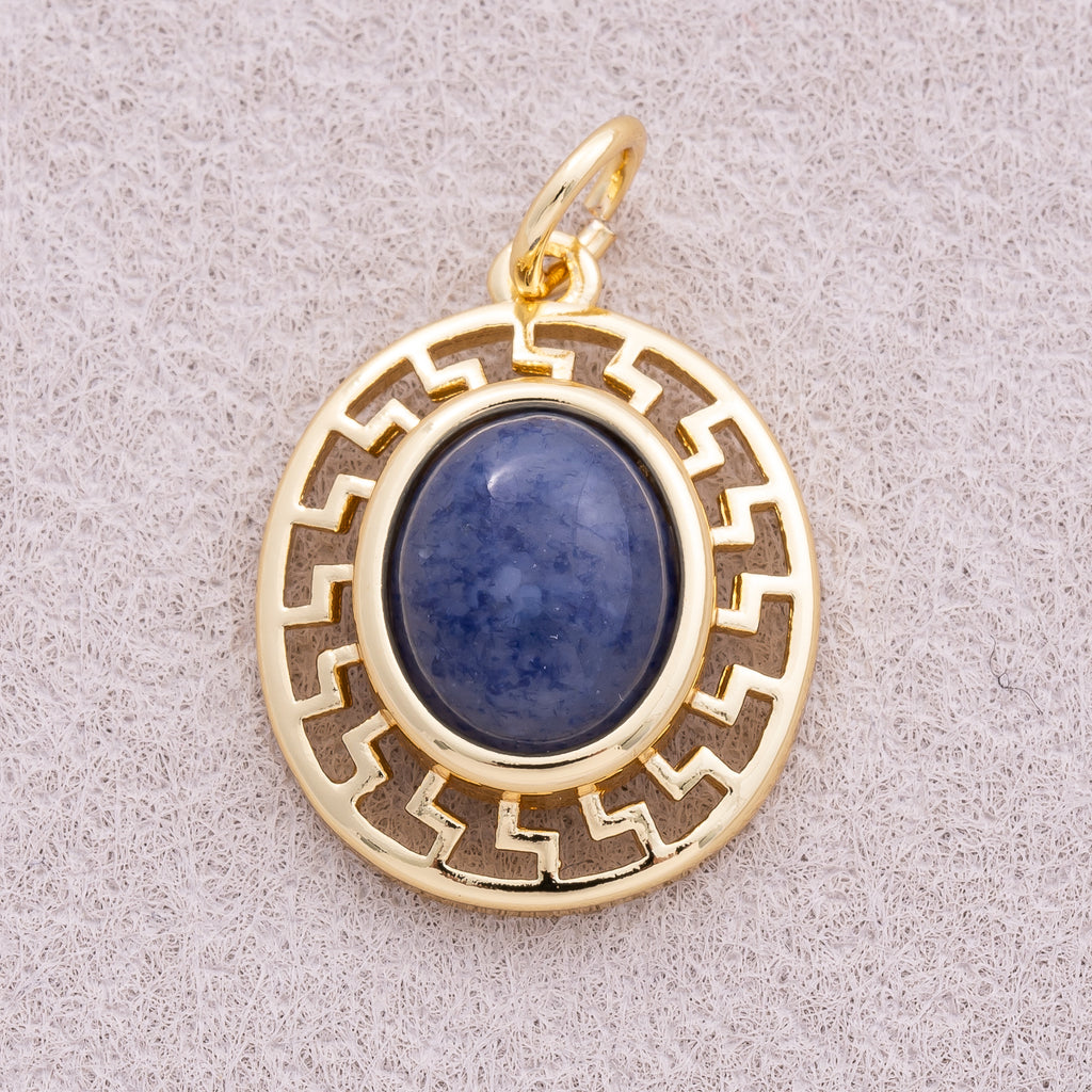 16K Gold Plated Blue Aventurin Natural Gemstone Oval Charm - Sold Each