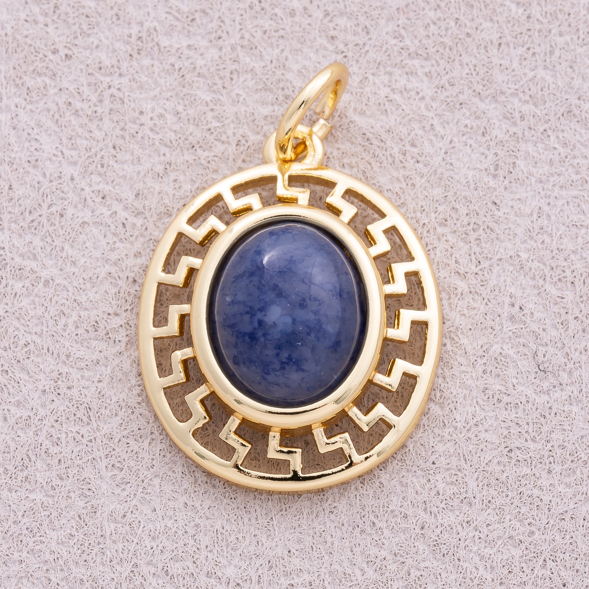 16K Gold Plated Blue Aventurin Natural Gemstone Oval Charm - Sold Each