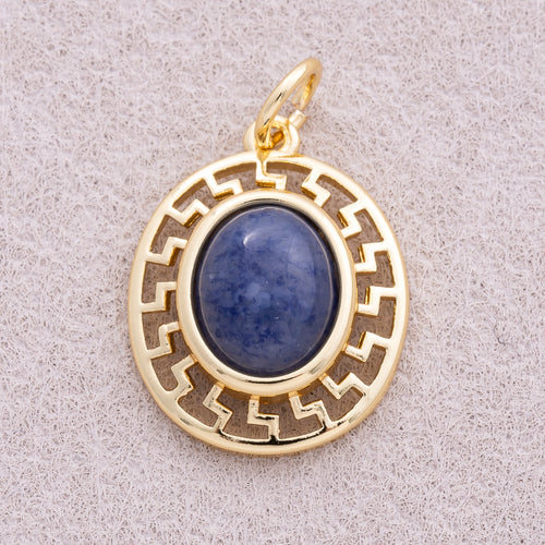 16K Gold Plated Blue Aventurin Natural Gemstone Oval Charm - Sold Each