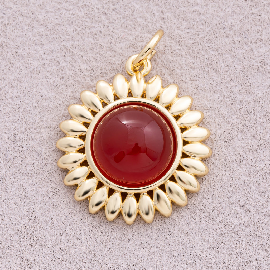16K Gold Plated Colorful Natural Gemstone Sunflower Charm - Sold Each