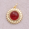16K Gold Plated Colorful Natural Gemstone Sunflower Charm - Sold Each
