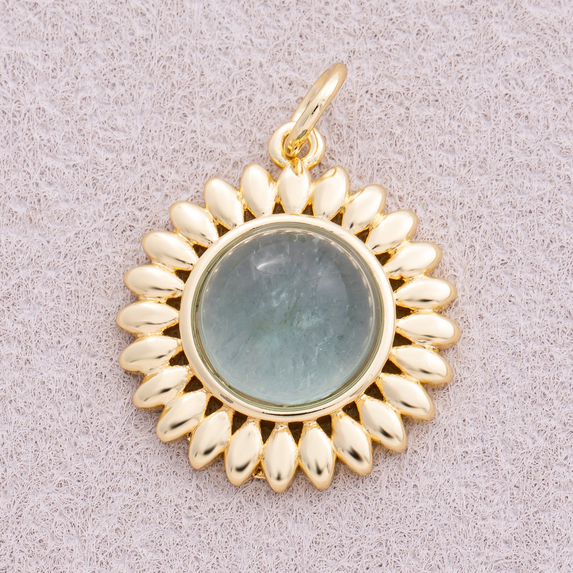 16K Gold Plated Colorful Natural Gemstone Sunflower Charm - Sold Each