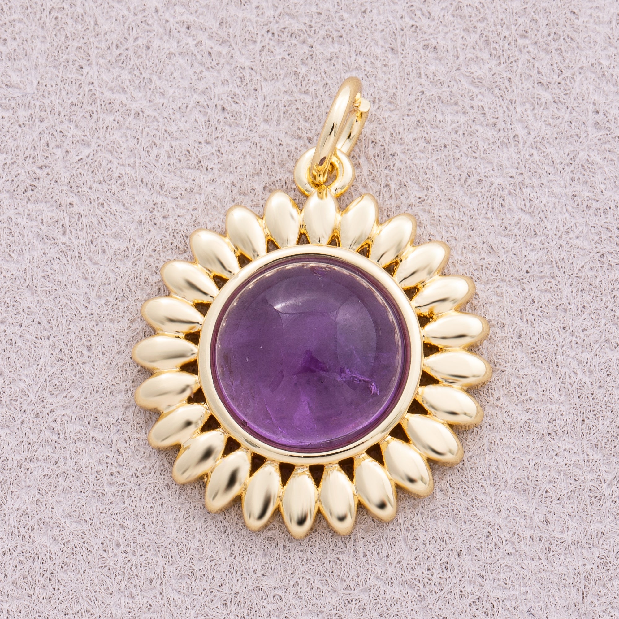 16K Gold Plated Colorful Natural Gemstone Sunflower Charm - Sold Each