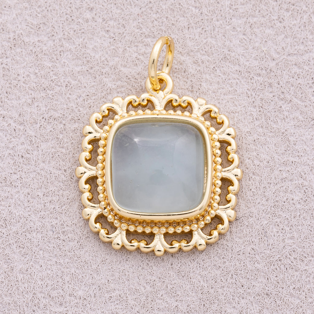 16K Gold Plated Colorful Natural Gemstone Lace Square Charm - Sold Each