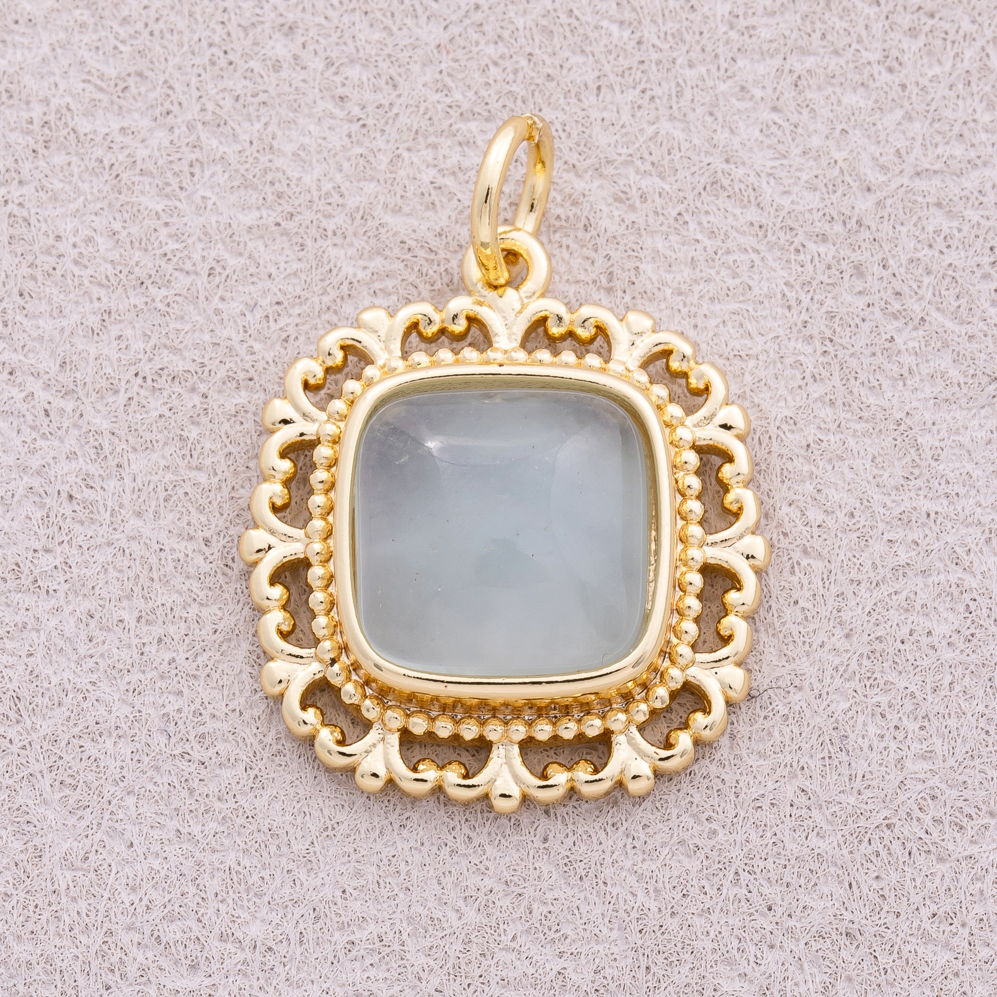 16K Gold Plated Colorful Natural Gemstone Lace Square Charm - Sold Each