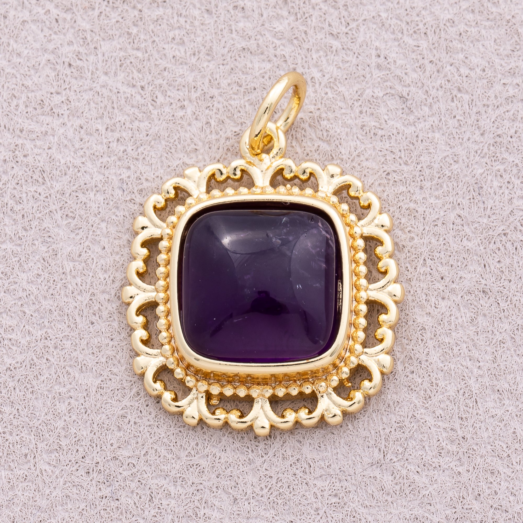 16K Gold Plated Colorful Natural Gemstone Lace Square Charm - Sold Each
