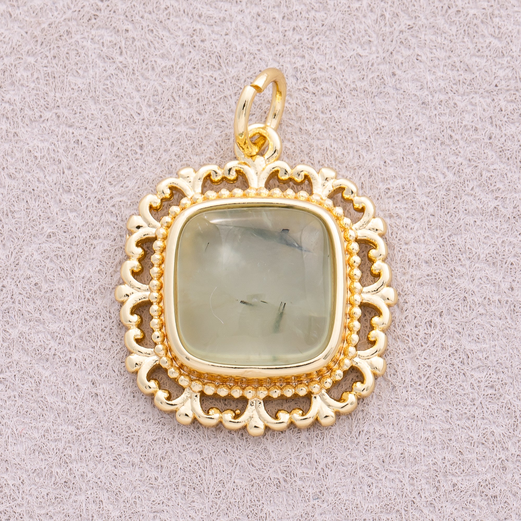 16K Gold Plated Colorful Natural Gemstone Lace Square Charm - Sold Each