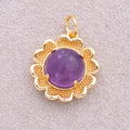 16K Gold Plated Red and Purple Natural Gemstone Flower Charm - Sold Each