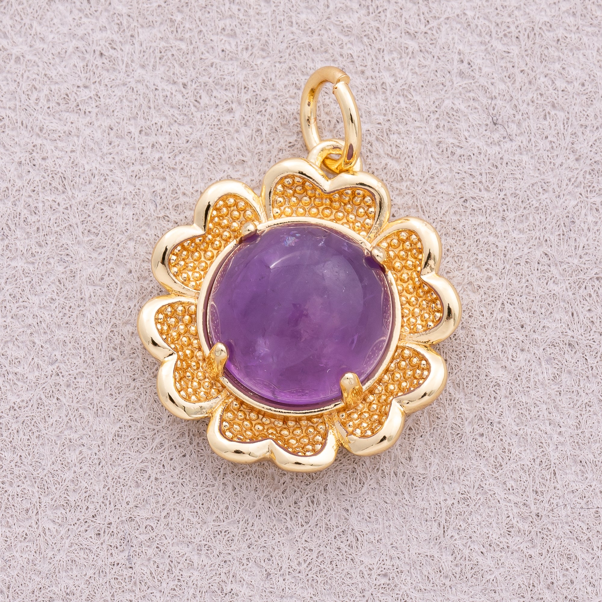 16K Gold Plated Red and Purple Natural Gemstone Flower Charm - Sold Each