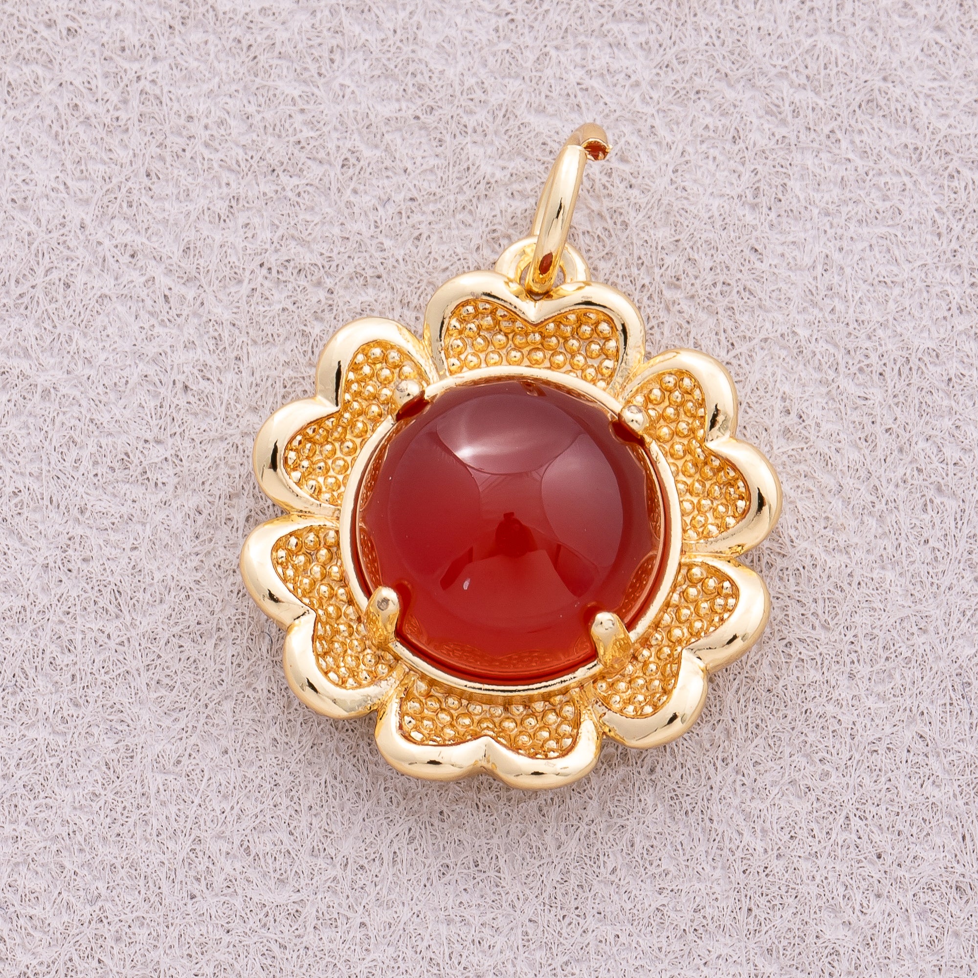 16K Gold Plated Red and Purple Natural Gemstone Flower Charm - Sold Each