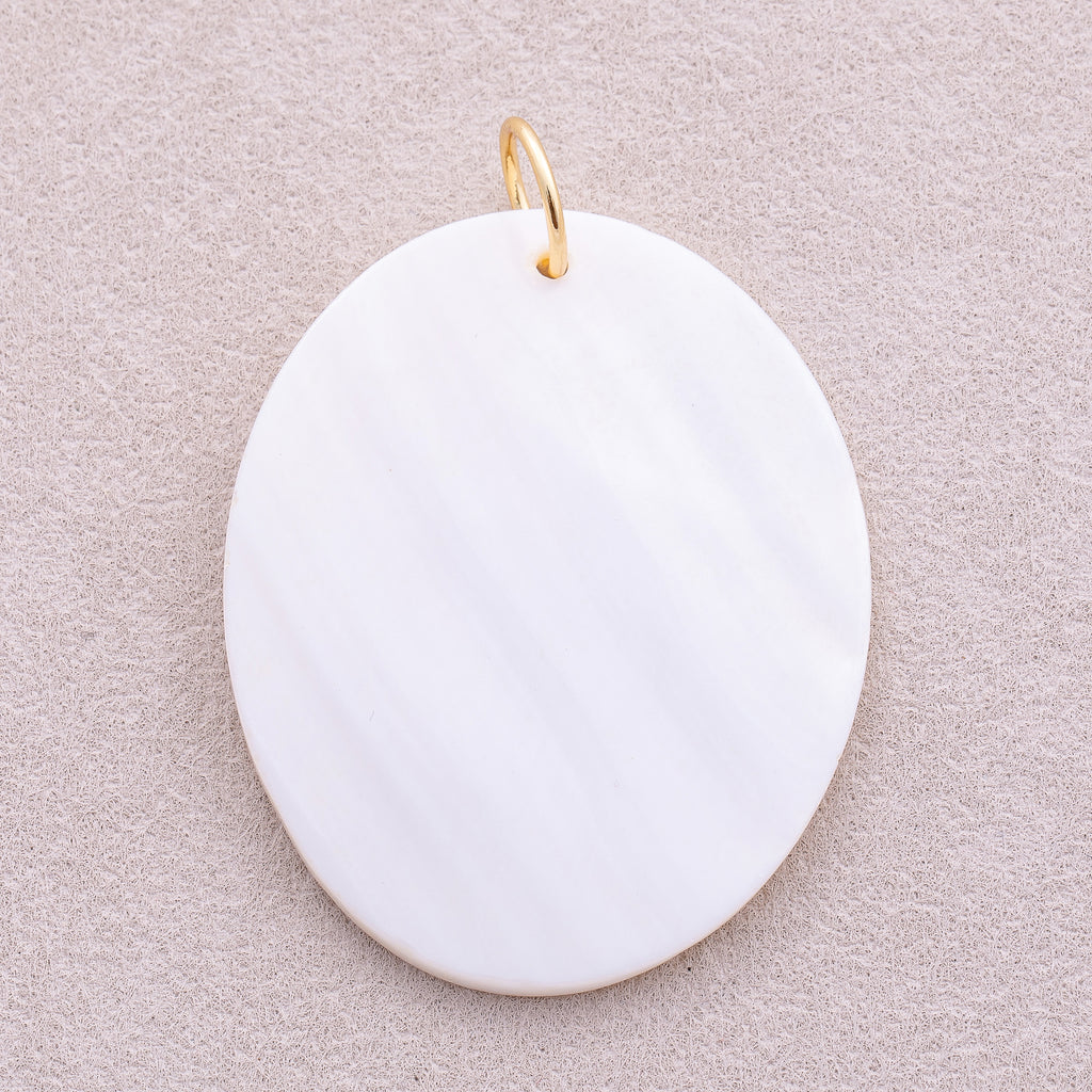 18K Gold Plated Large Oval White Mother of Pearl Charm - Sold Each