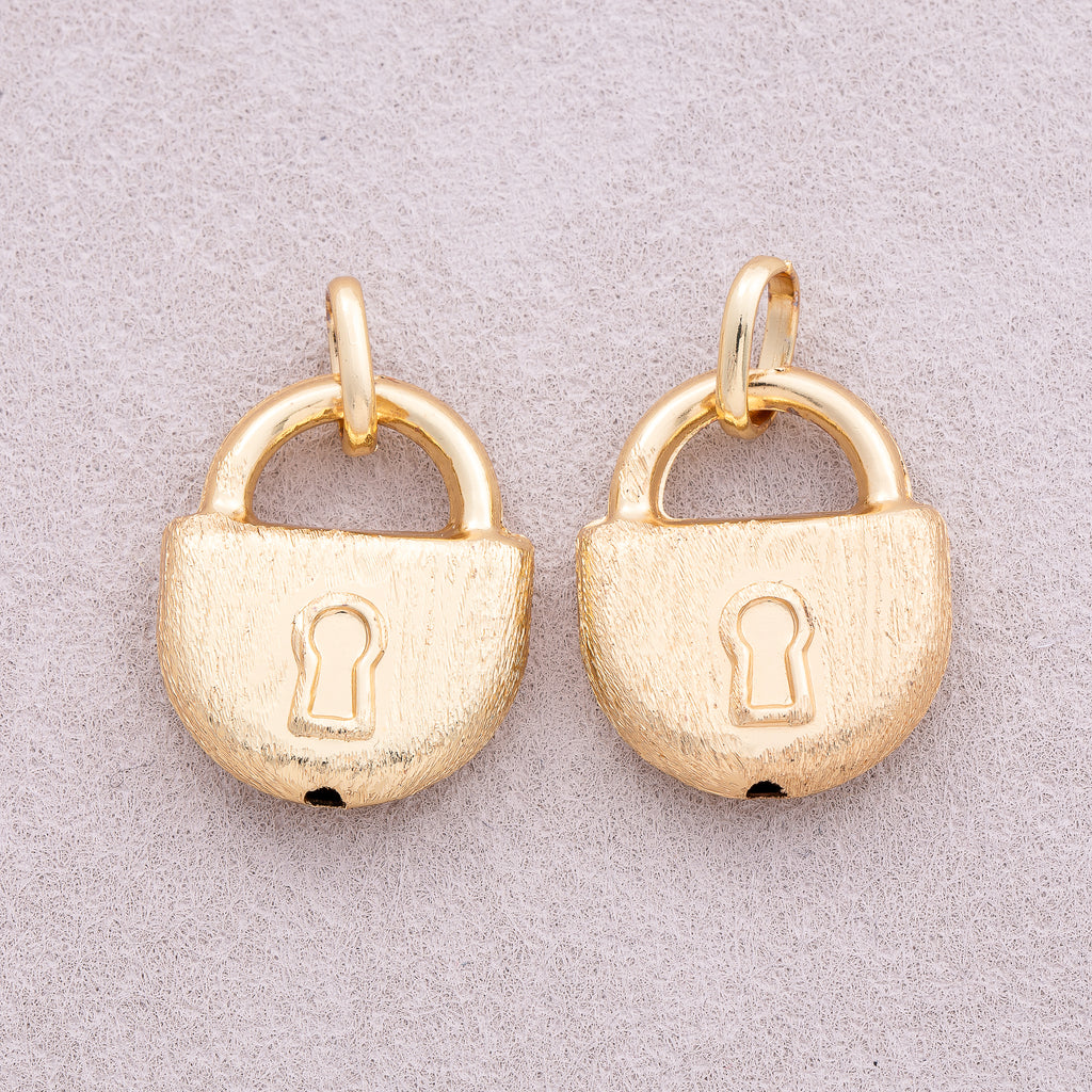 16K Gold Plated Minimalist Textured Padlock Charm - Sold Each
