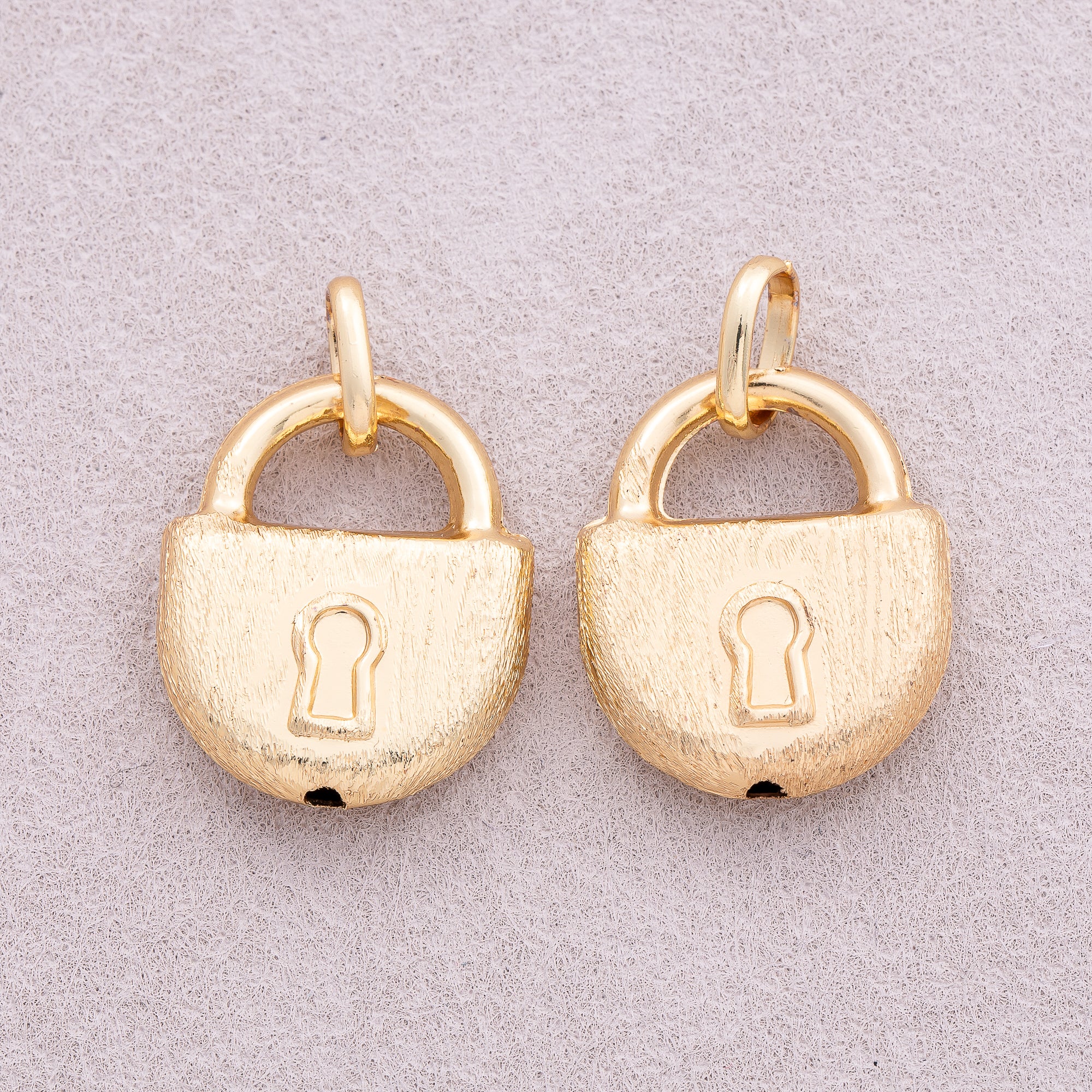 16K Gold Plated Minimalist Textured Padlock Charm - Sold Each