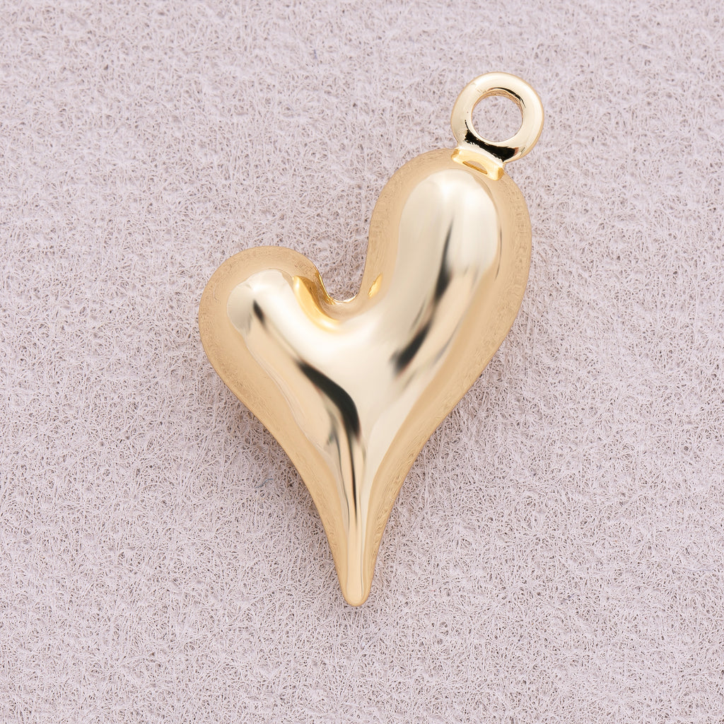 16K Gold Plated Asymmetric Chubby Heart Charm - Sold Each