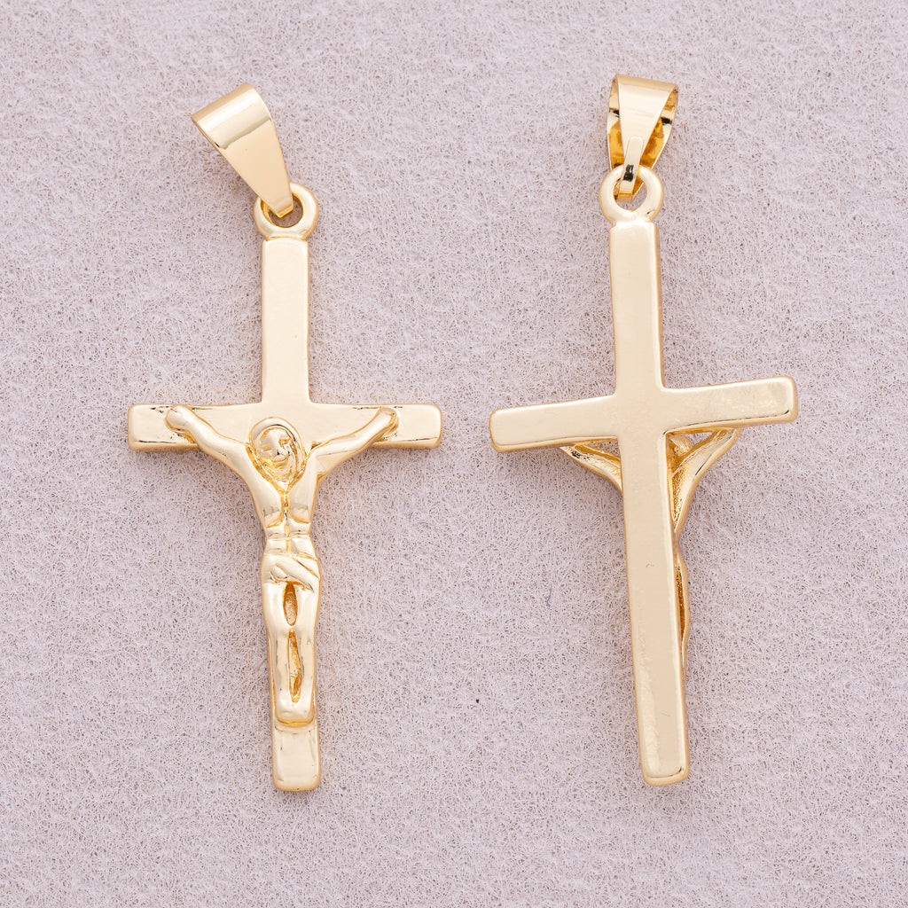 16K Gold Plated Minimalist Jesus Cross Pendant - Sold Each