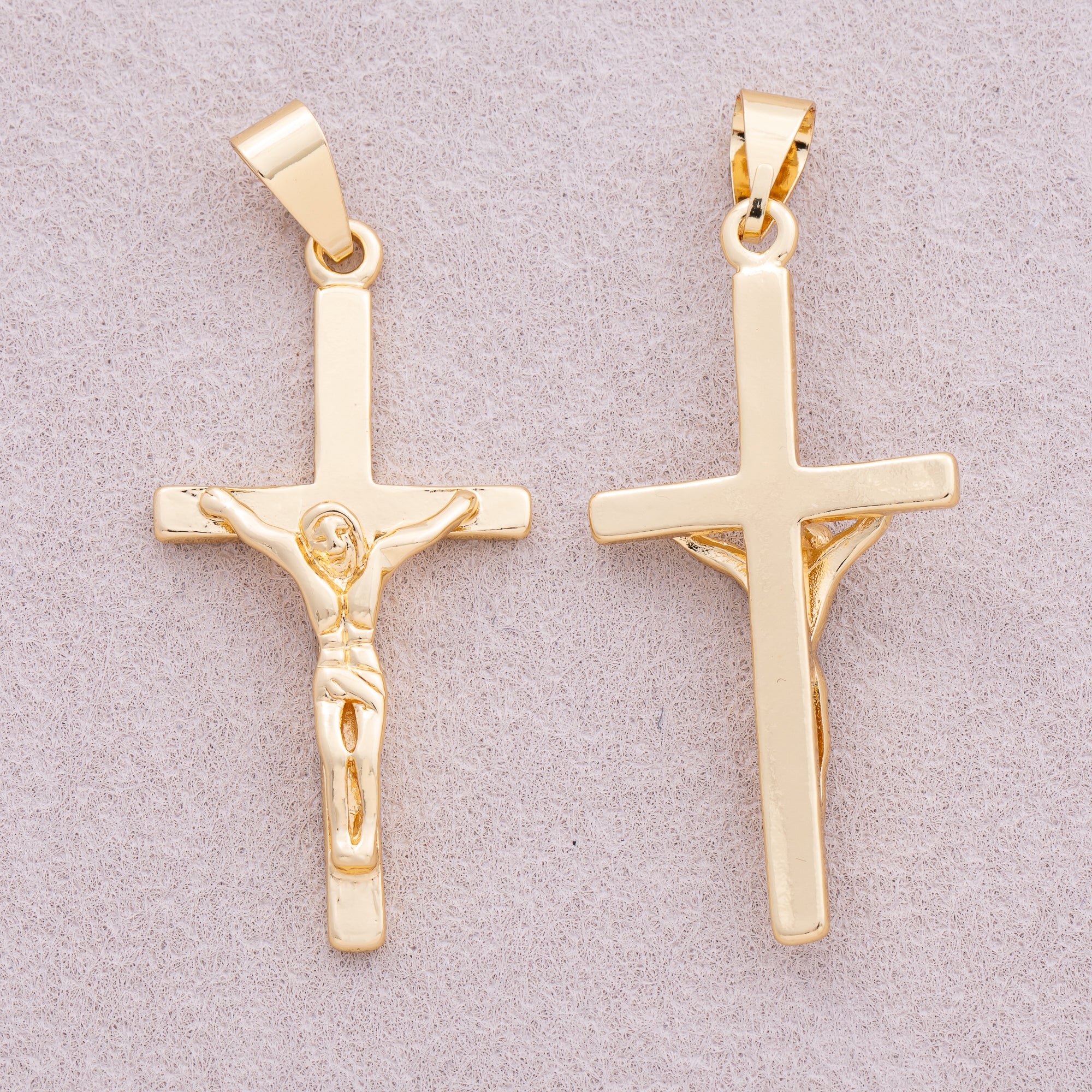 16K Gold Plated Minimalist Jesus Cross Pendant - Sold Each