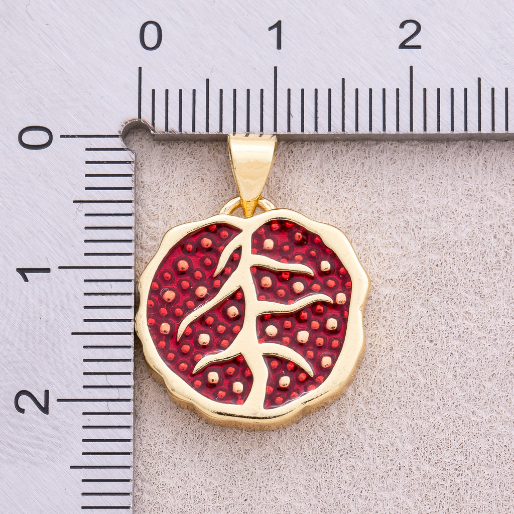 16K Gold Plated Half Pomegranate Fruit Pendant - Sold Each