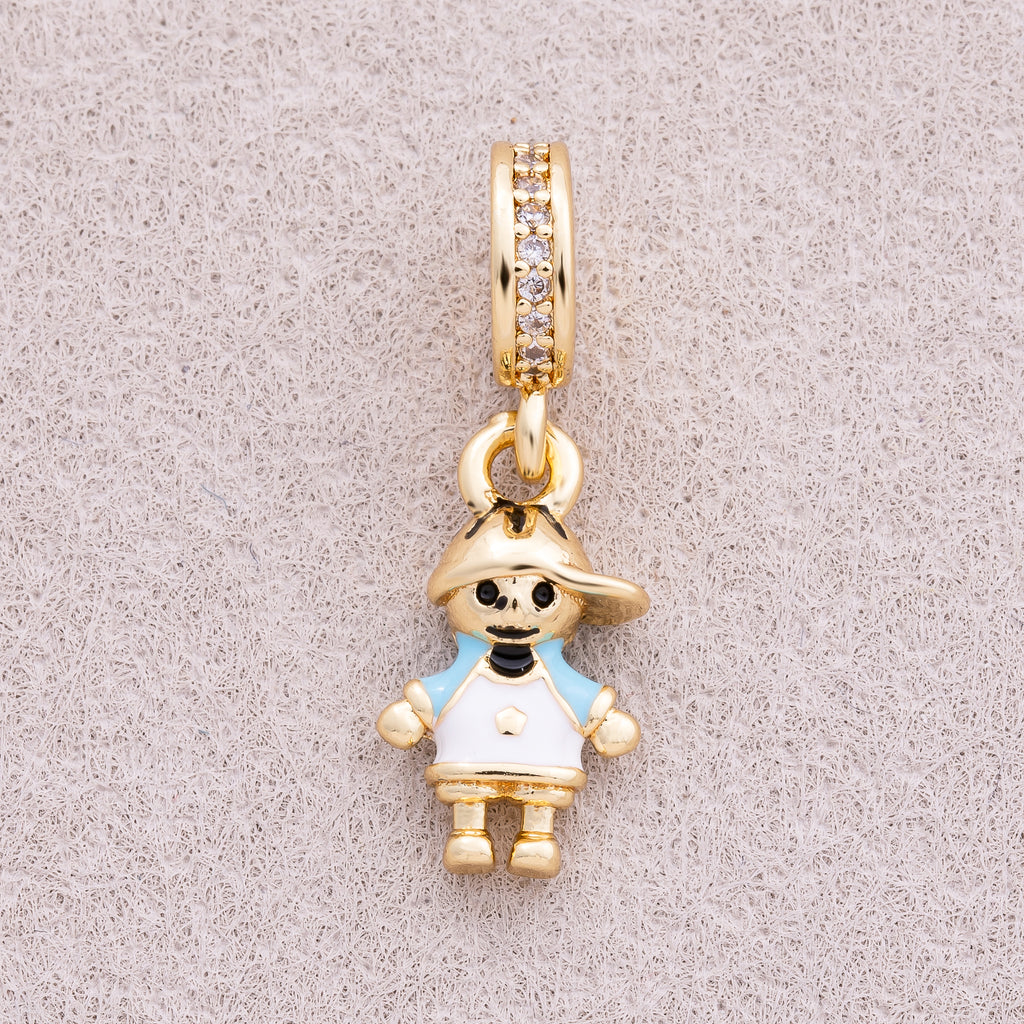 16K Gold Plated Micro Paved CZ Blue T-shirt Enamel Little Boy Pendant - Sold Each