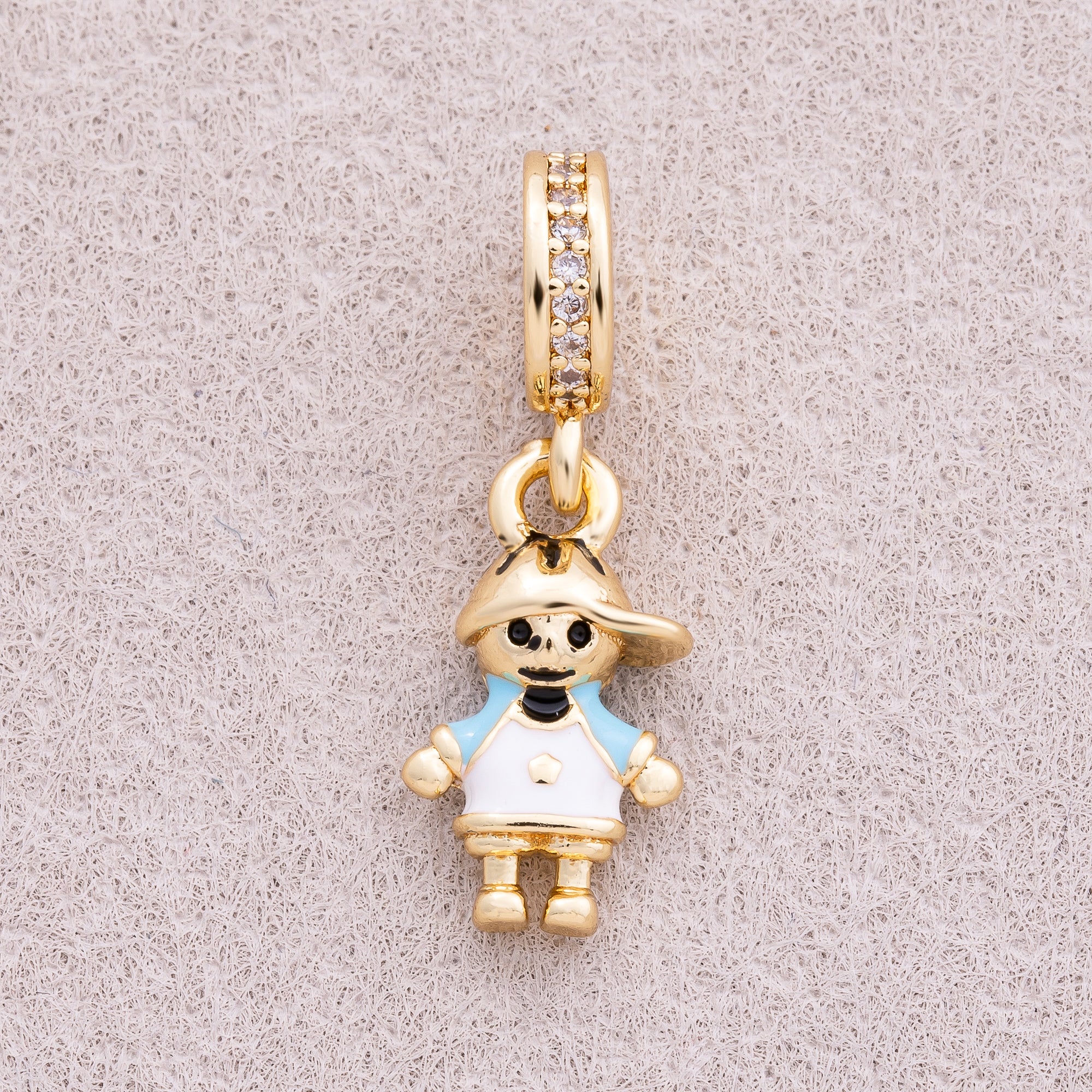 16K Gold Plated Micro Paved CZ Blue T-shirt Enamel Little Boy Pendant - Sold Each