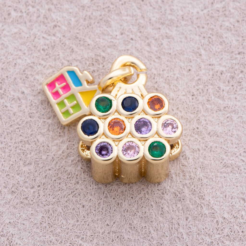 16K Gold Plated Colorful CZ Enamel House Enamel Charm - Sold Each