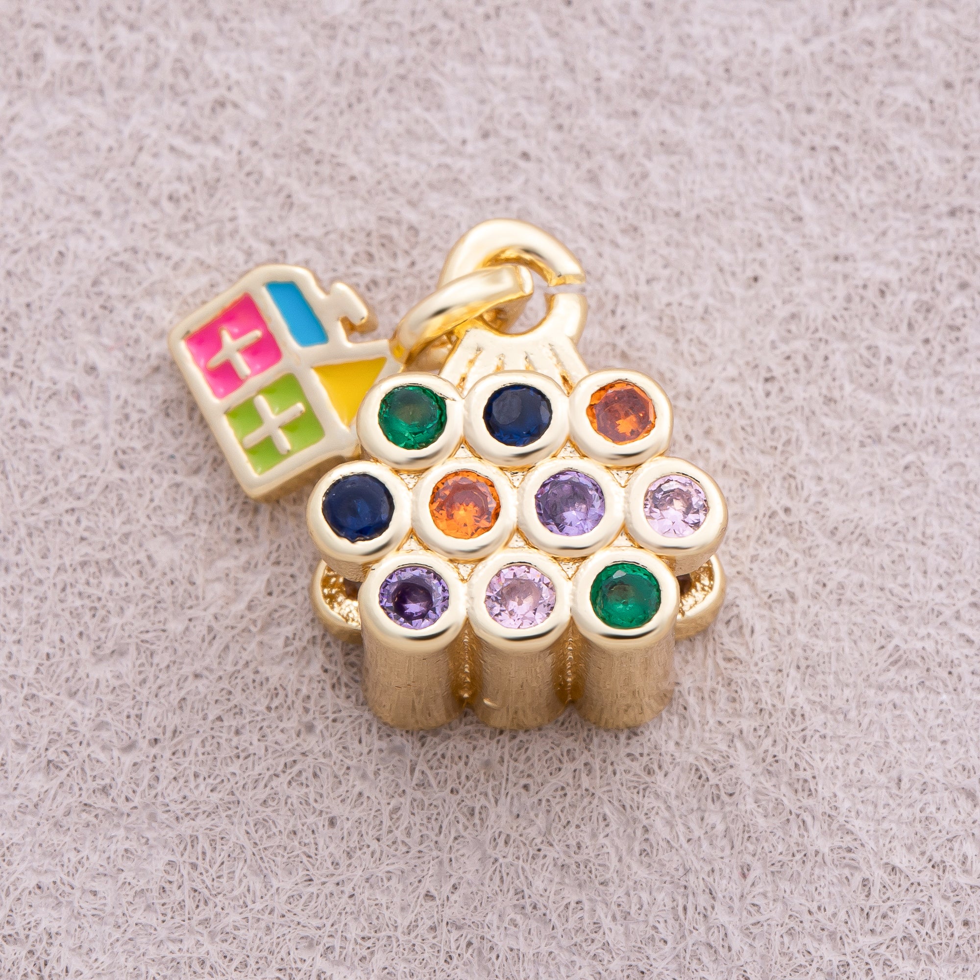 16K Gold Plated Colorful CZ Enamel House Enamel Charm - Sold Each