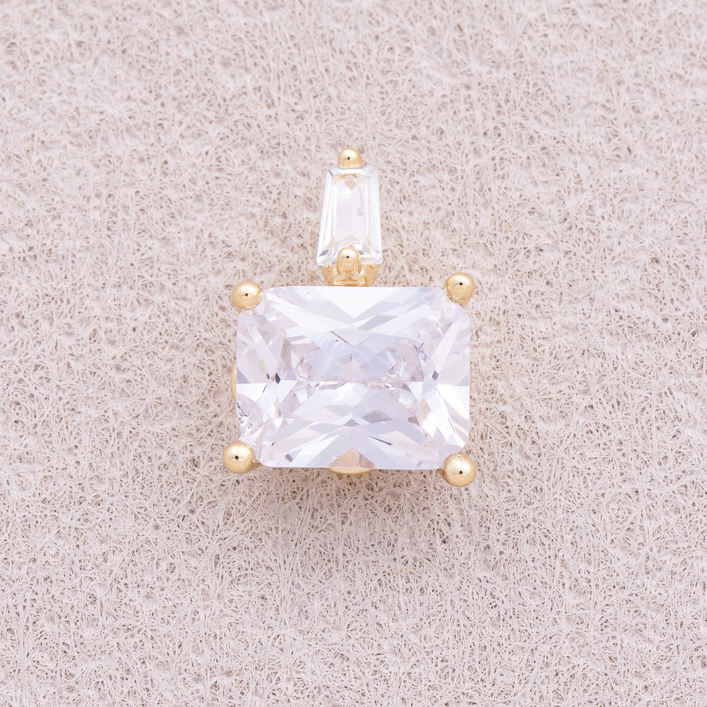 16K Gold Plated Solitaire Baguette CZ Rectangular Pendant - Sold Each