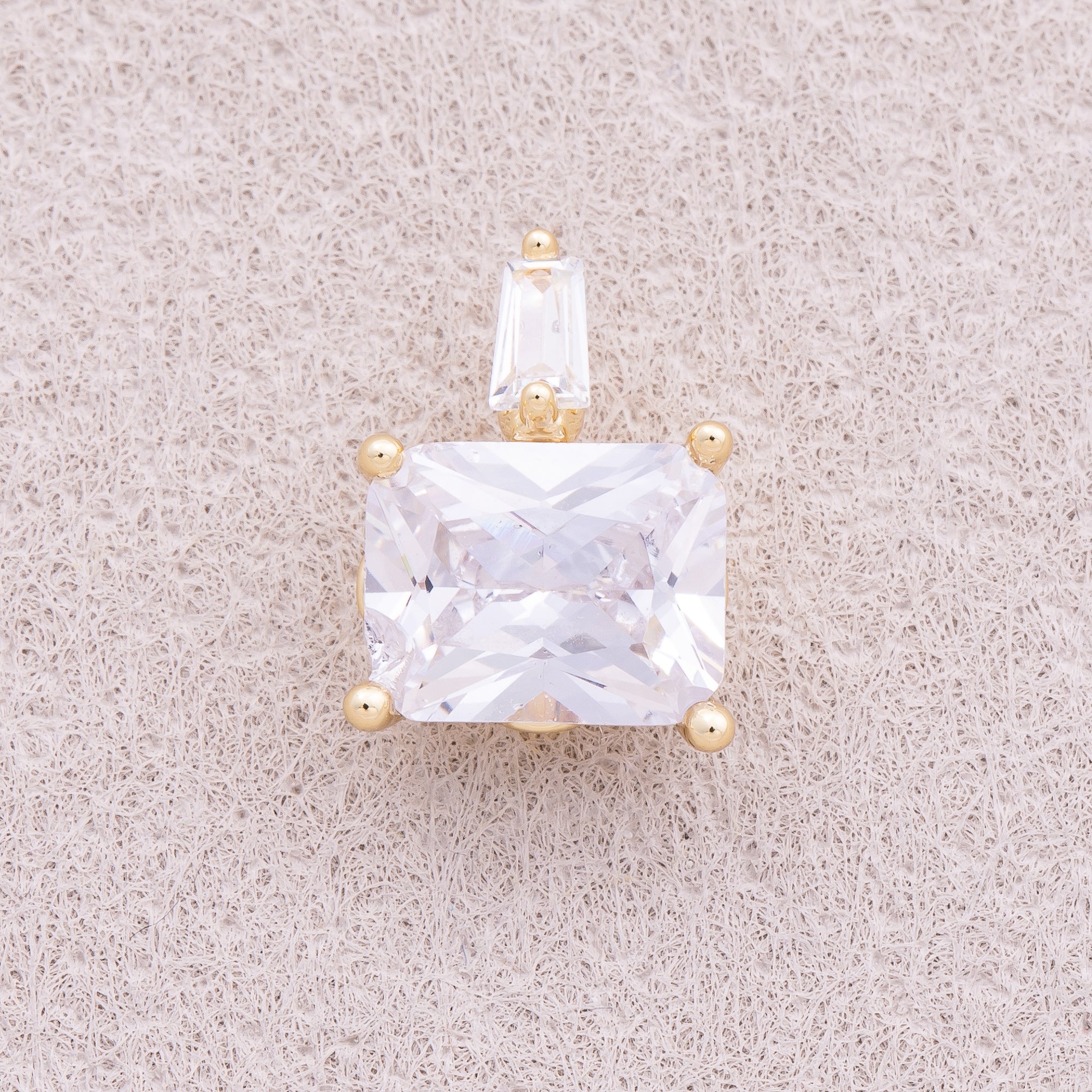 16K Gold Plated Solitaire Baguette CZ Rectangular Pendant - Sold Each