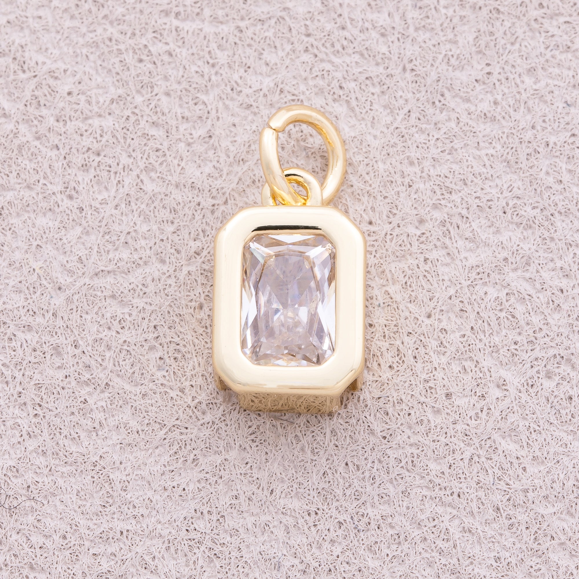 16K Gold Plated Solitaire Baguette CZ Rectangular Bezel Charm - Sold Each