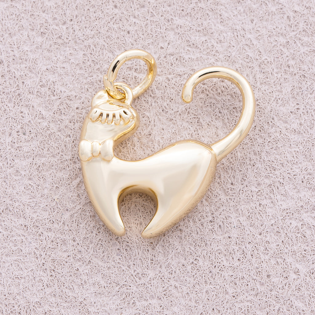16K Gold Plated Back Side Kitty Cat Animal Charm - Sold Each