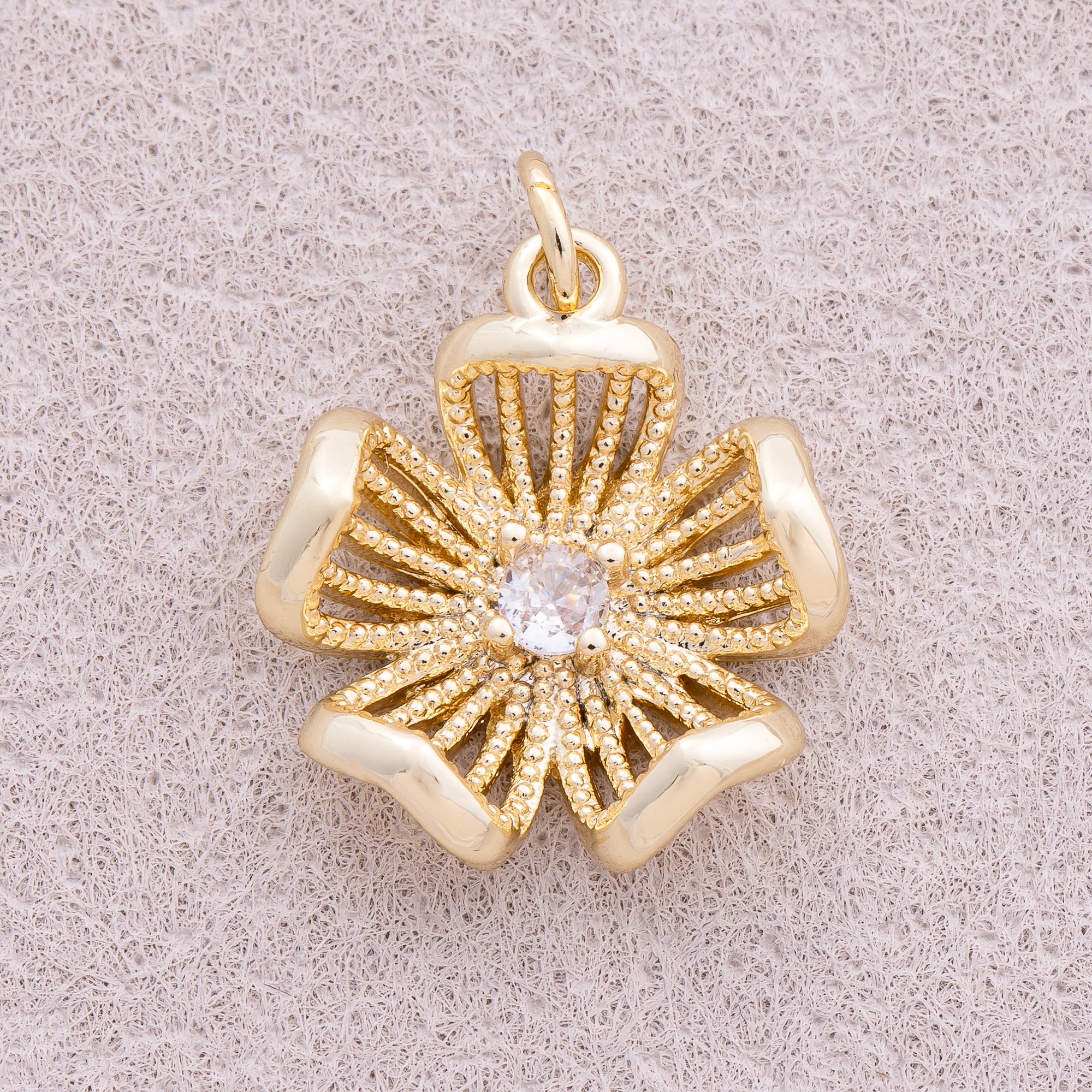 16K Gold Plated Solitaire CZ Filigree Blooming Flower Charm - Sold Each