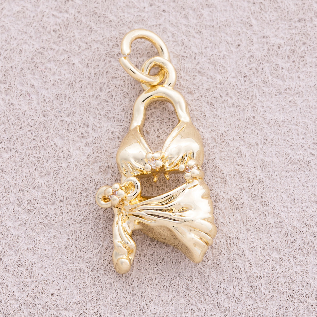 16K Gold Plated Clear CZ Beach Bra Bikini Charm - Sold Each