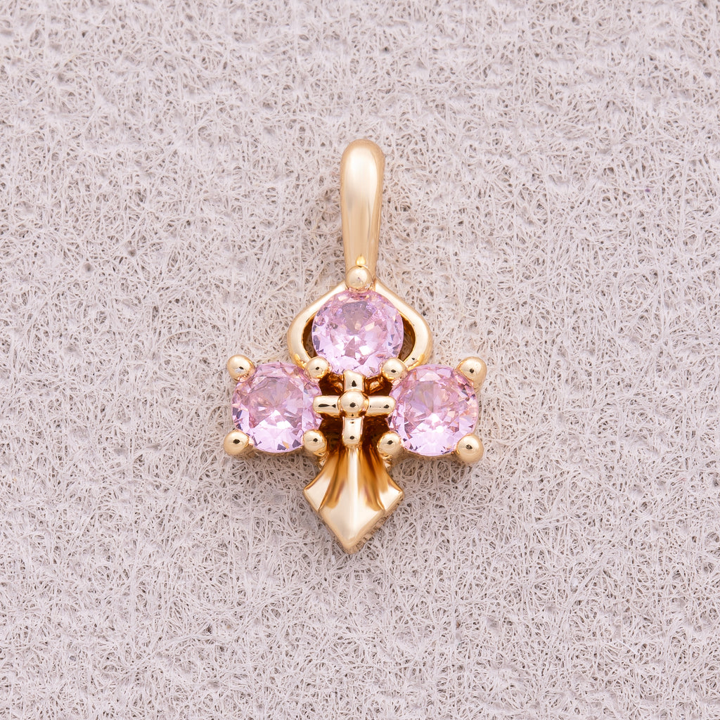 16K Gold Plated Pink and Blue CZ Mini Cross Charm - Sold Each
