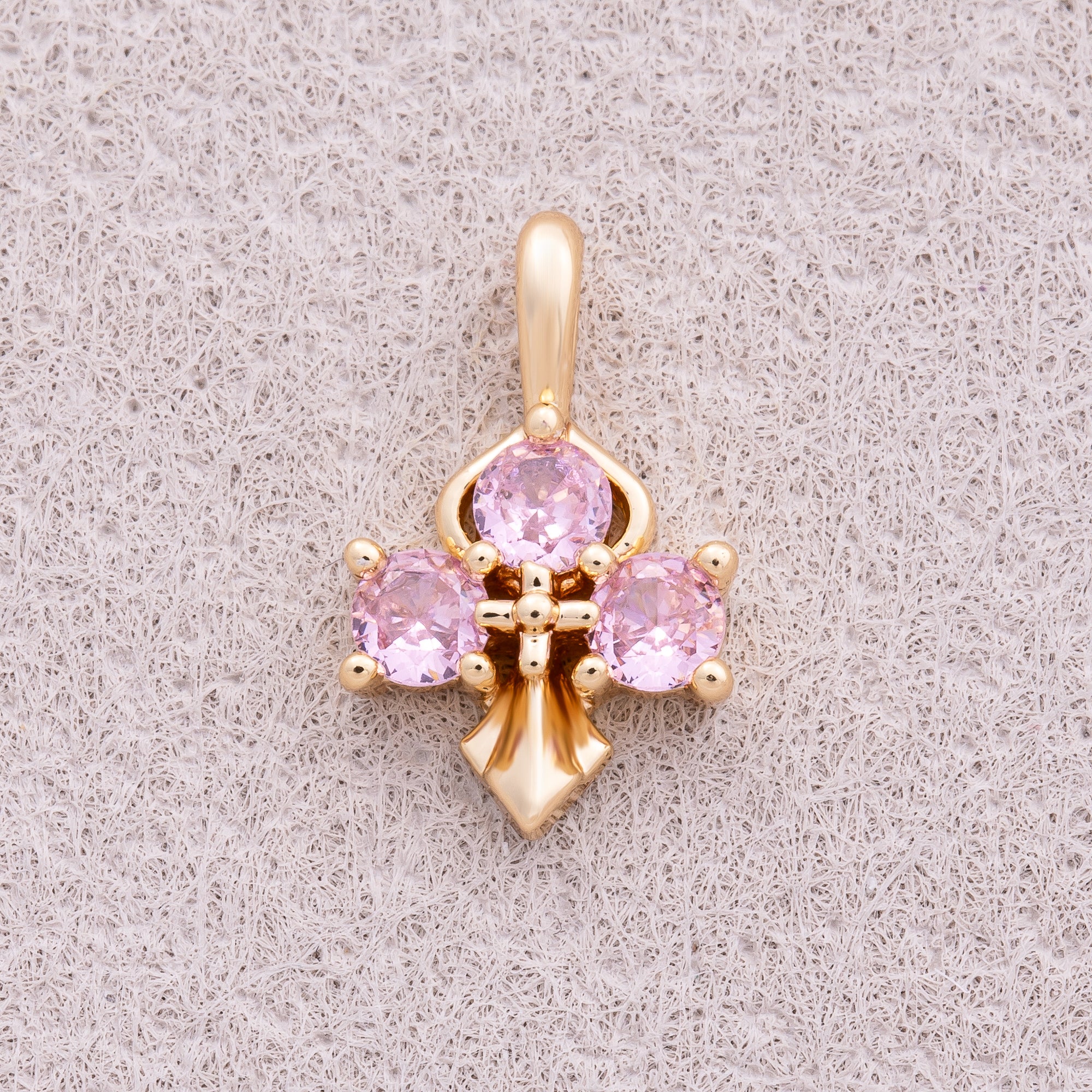16K Gold Plated Pink and Blue CZ Mini Cross Charm - Sold Each