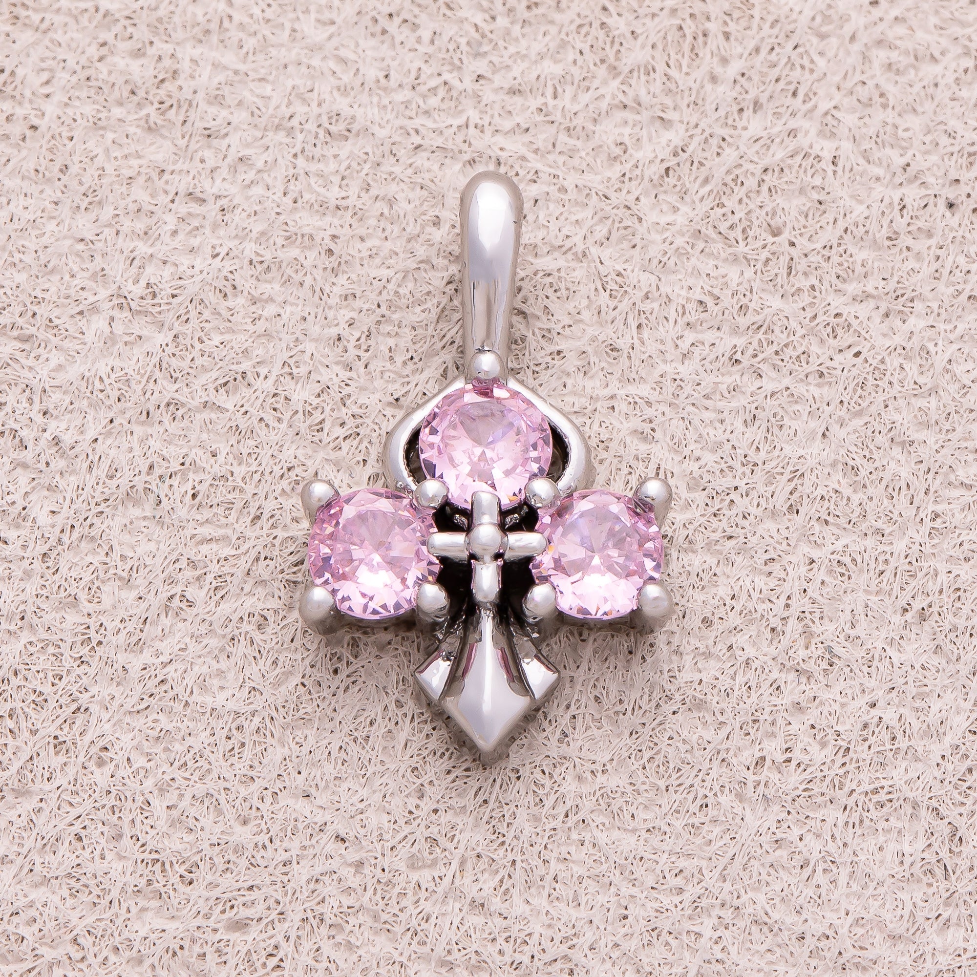 16K Gold Plated Pink and Blue CZ Mini Cross Charm - Sold Each
