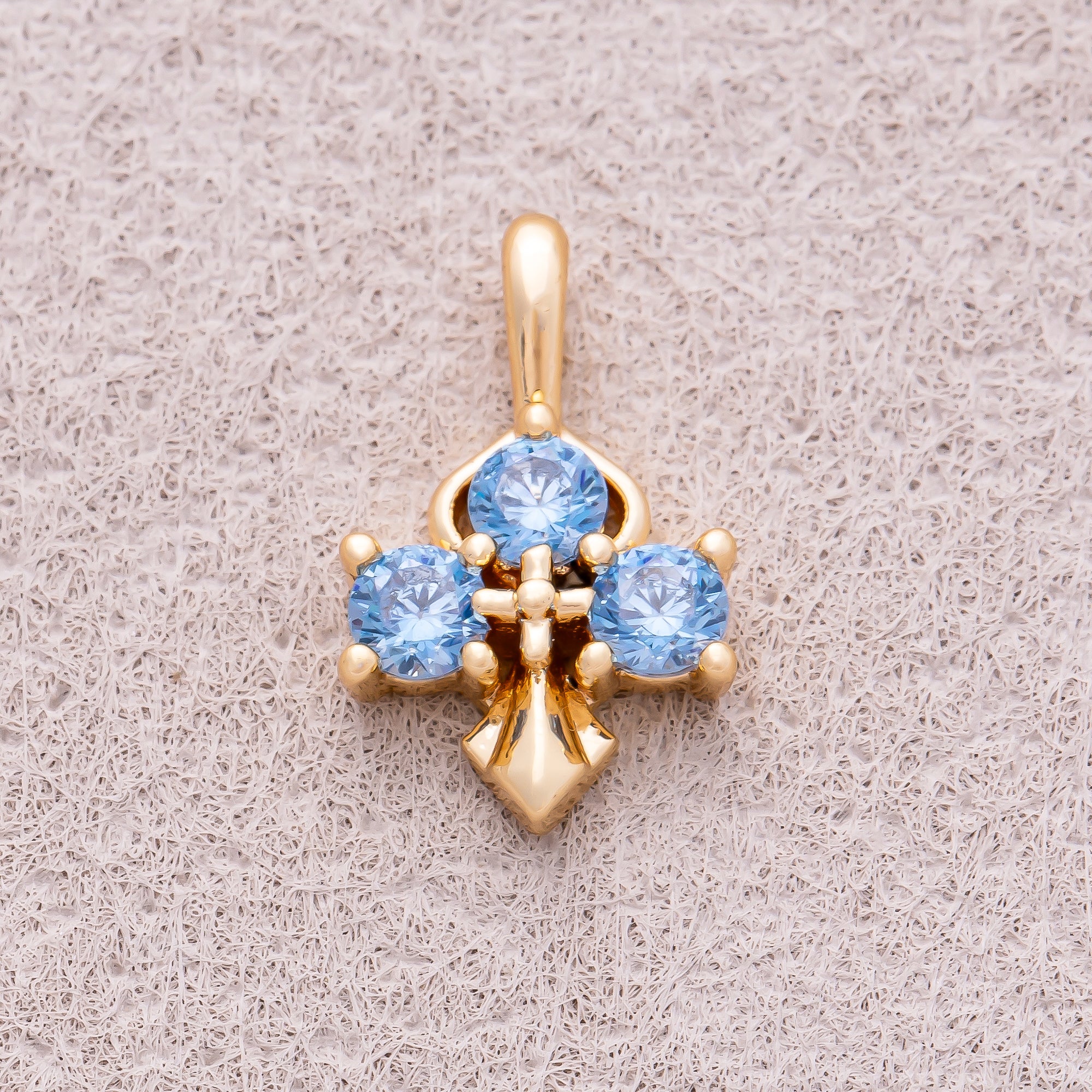 16K Gold Plated Pink and Blue CZ Mini Cross Charm - Sold Each
