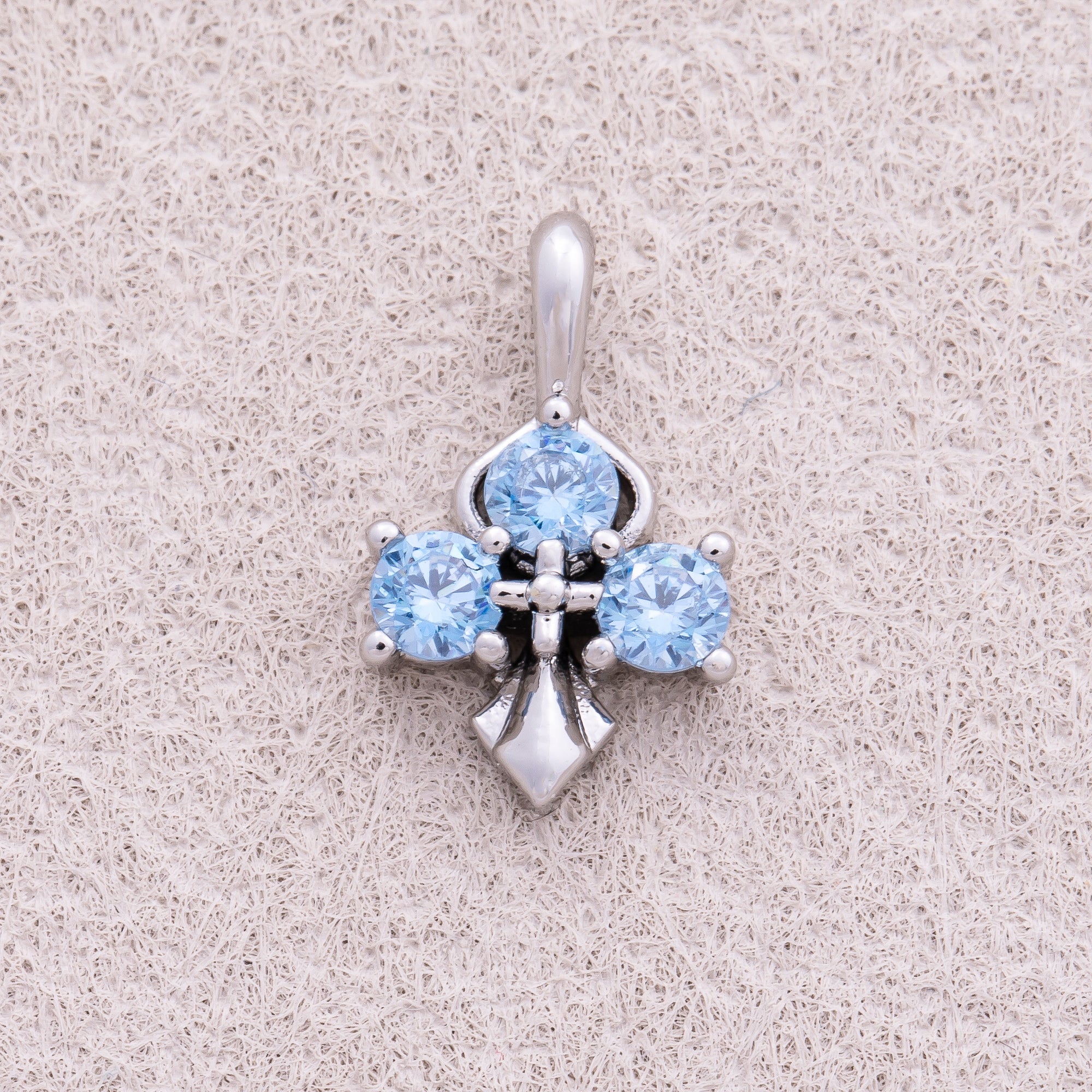 16K Gold Plated Pink and Blue CZ Mini Cross Charm - Sold Each