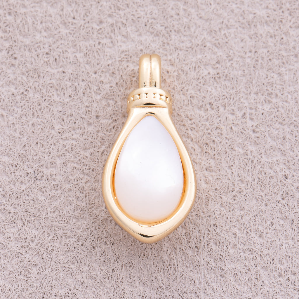 16K Gold Plated White Quartz Natural Gemstone Teardrop Pendant - Sold Each