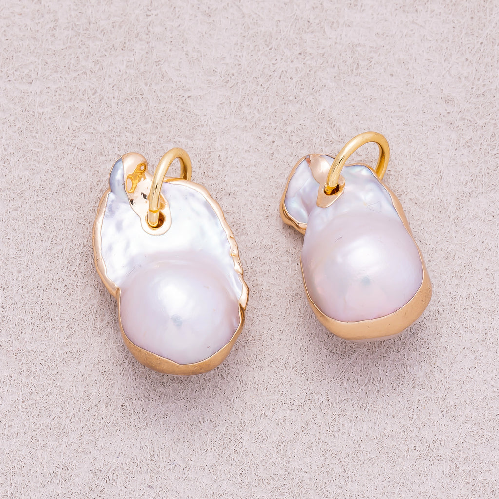 18K Gold Plated Baroque Freshwater Pearl Asymmetric Round Pendant - Sold Each