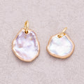 18K Gold Plated Baroque Freshwater Pearl Hammered Asymmetric Oval Pendant - Sold Each