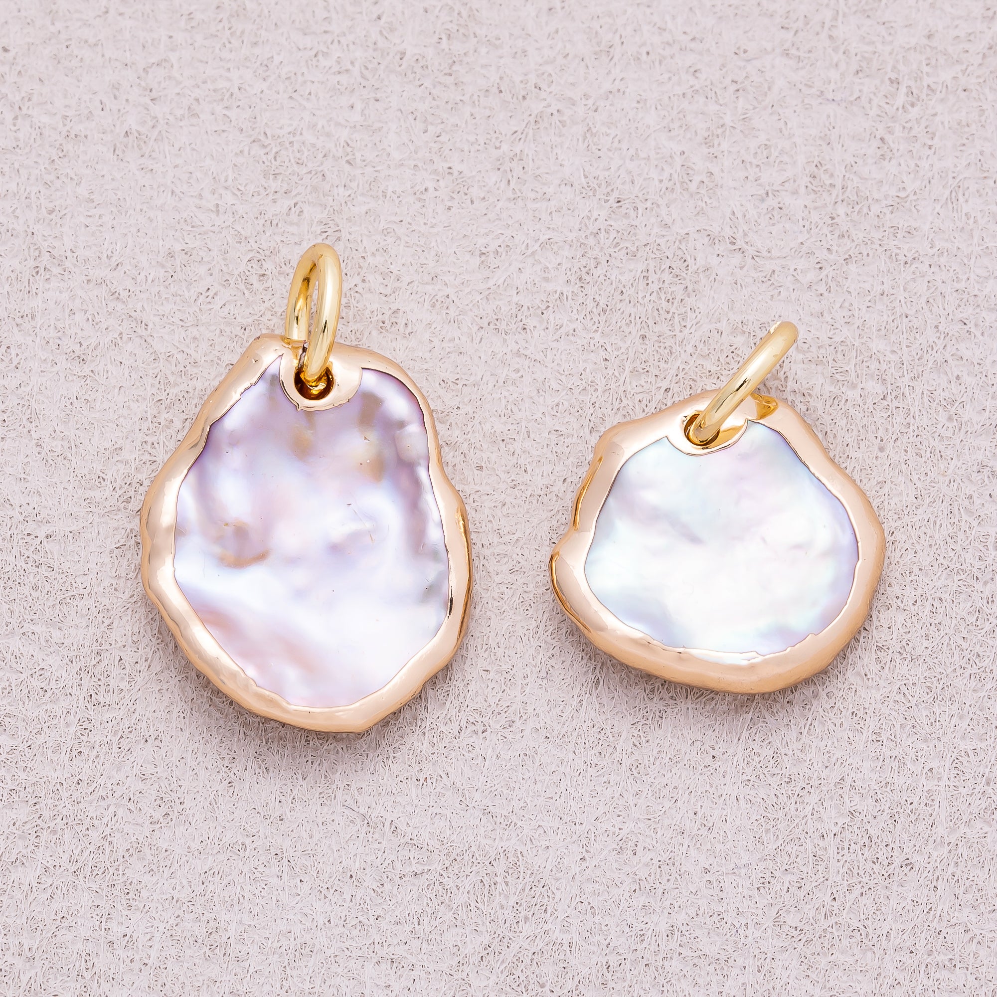 18K Gold Plated Baroque Freshwater Pearl Hammered Asymmetric Oval Pendant - Sold Each