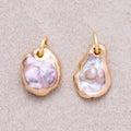 18K Gold Plated Baroque Freshwater Pearl Hammered Asymmetric Round Charm - Sold Each