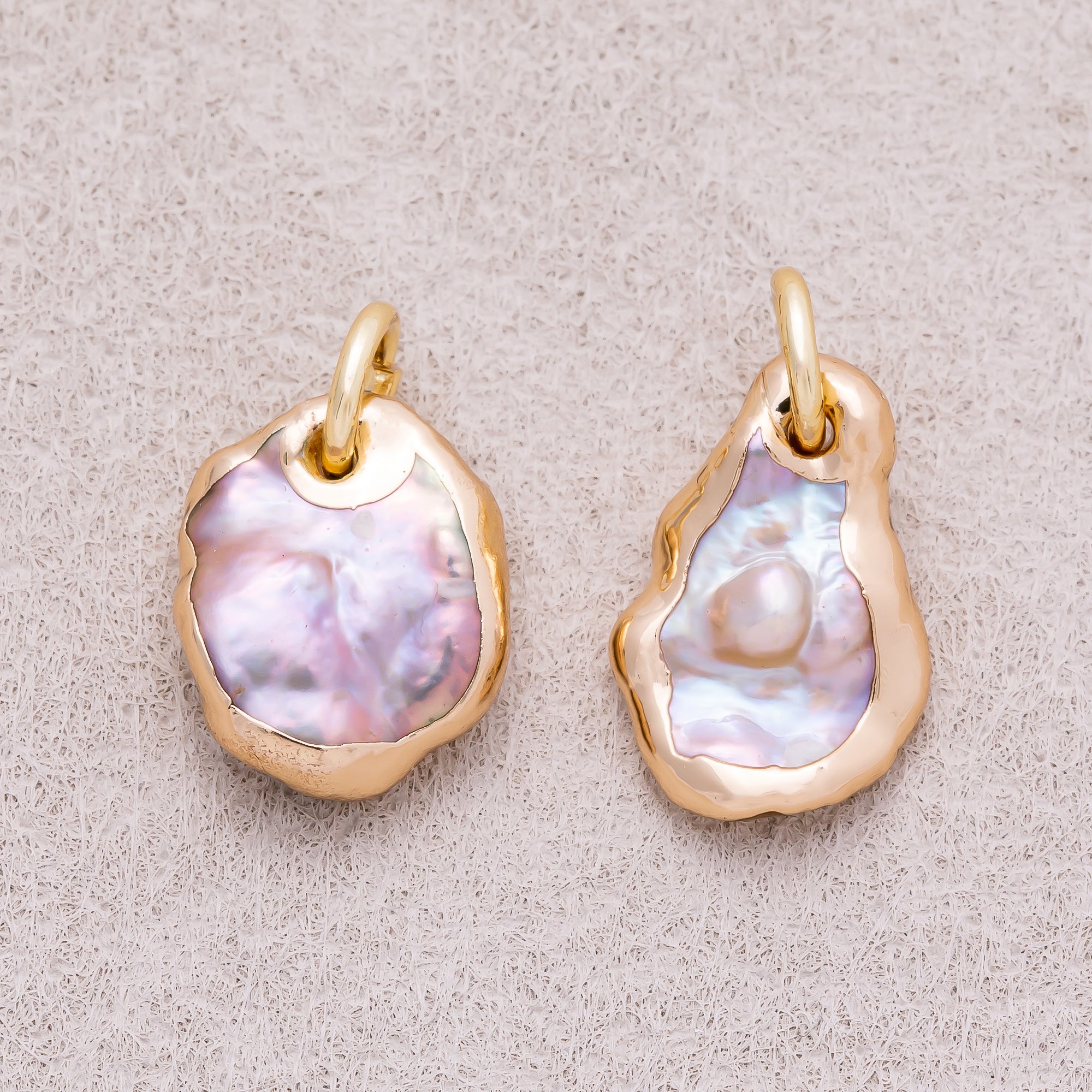 18K Gold Plated Baroque Freshwater Pearl Hammered Asymmetric Round Charm - Sold Each