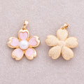 18K Gold Plated Pink Freshwater Pearl Flower Pendant - Sold Each