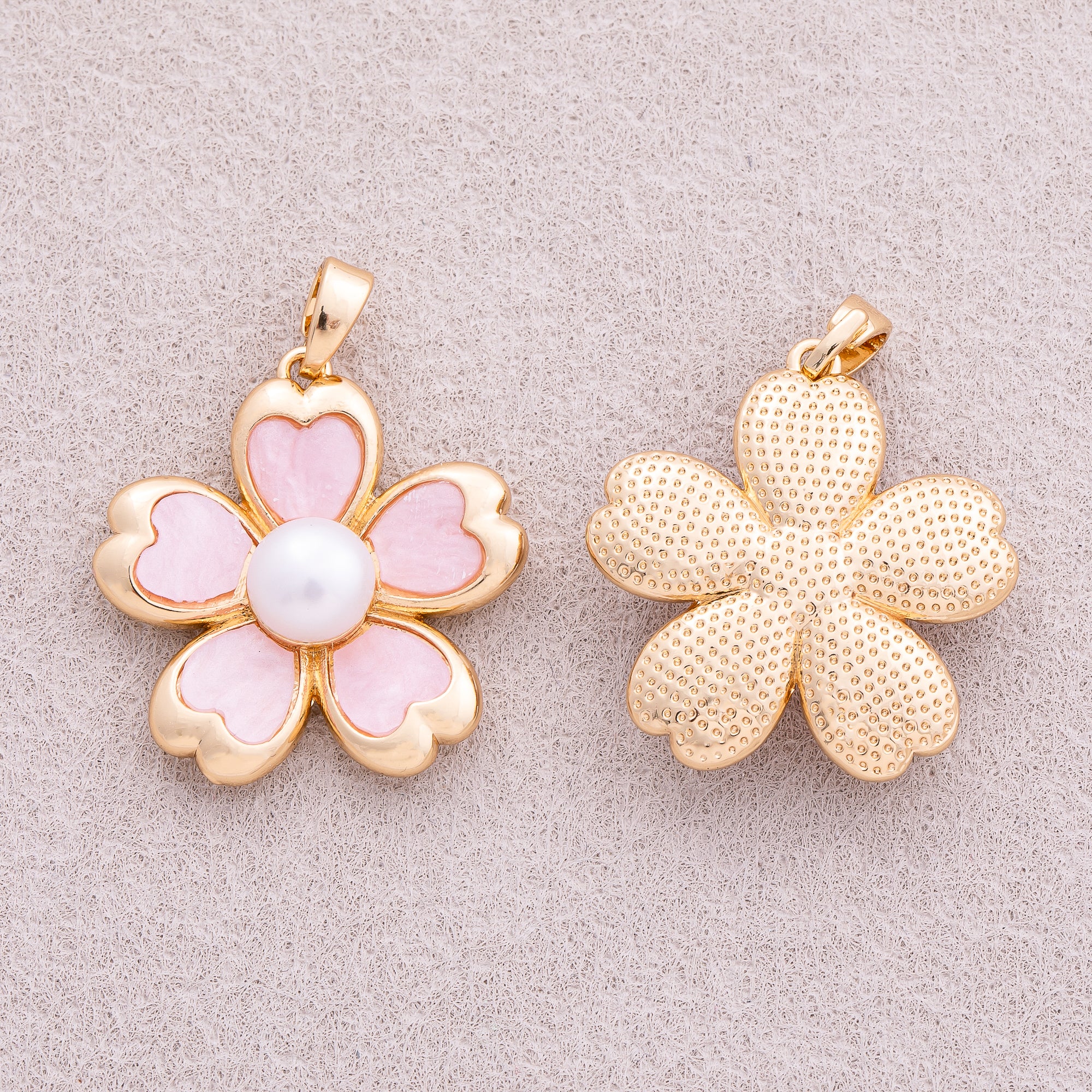 18K Gold Plated Pink Freshwater Pearl Flower Pendant - Sold Each