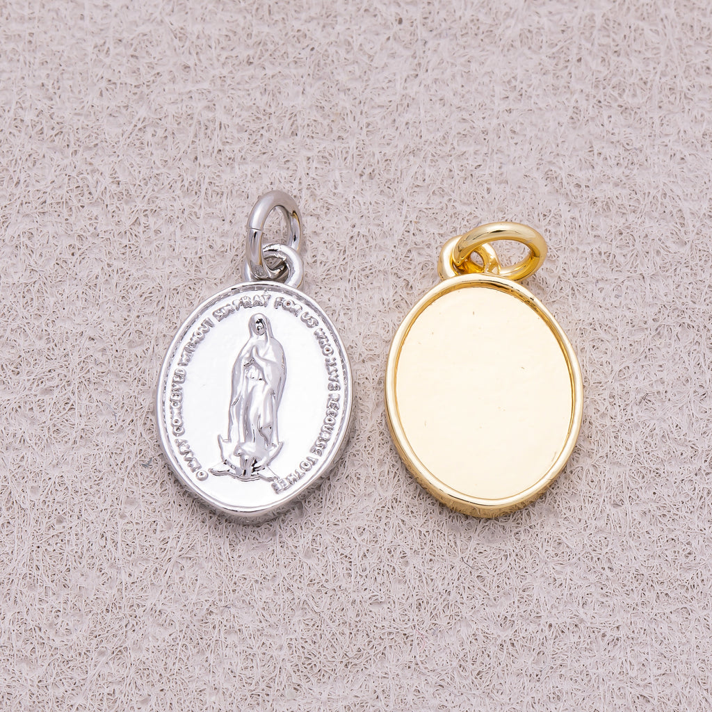 16K Gold Plated Oval Virgin Mary Religious Medallion Pendant - Sold Each