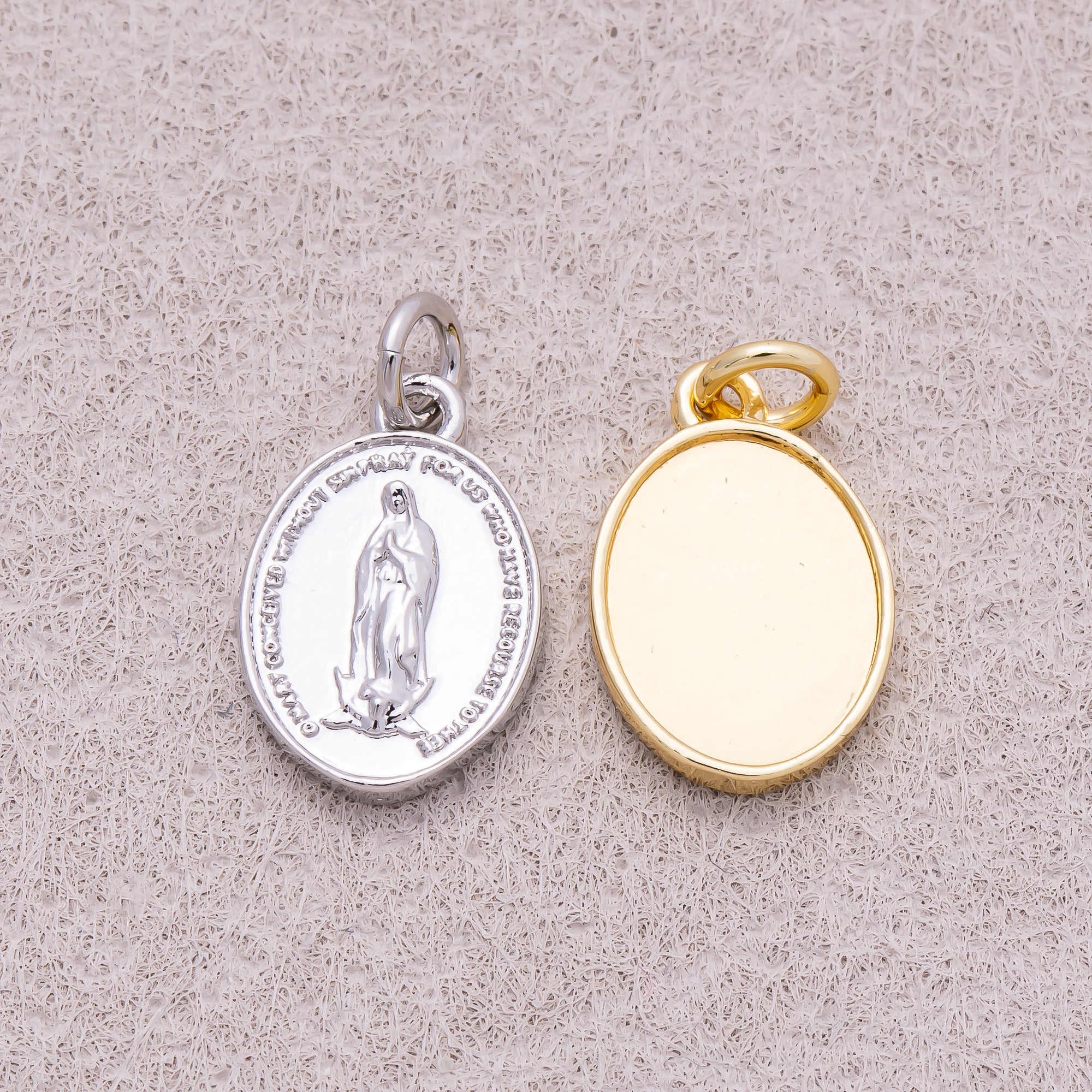 16K Gold Plated Oval Virgin Mary Religious Medallion Pendant - Sold Each